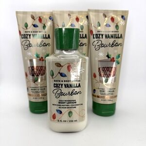 LOT OF (4) Bath & Body Works Cozy Vanilla Bourbon Body Care Set Lotion Cream NEW